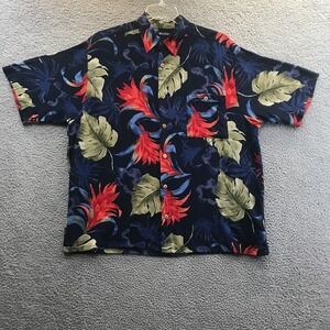 Puritan Mens Camp Shirt Size L Casual Button Up Blue Floral